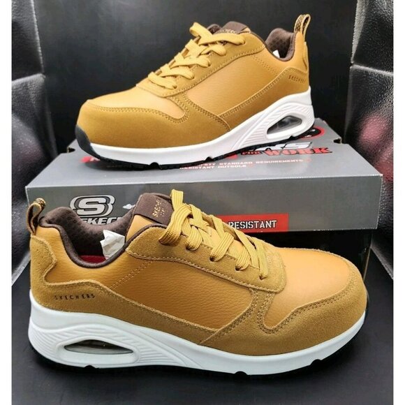 SKECHERS Work Shoes Women's Size 7 Wheat Uno SR Elainy Comp Toe NIB - Picture 1 of 10